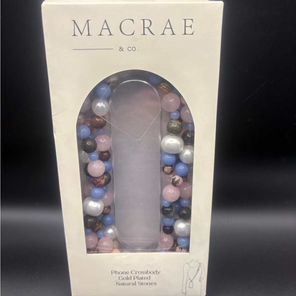 MACRAE & CO Pink & Blue Beaded Phone Crossbody with Natural Stone Accents
